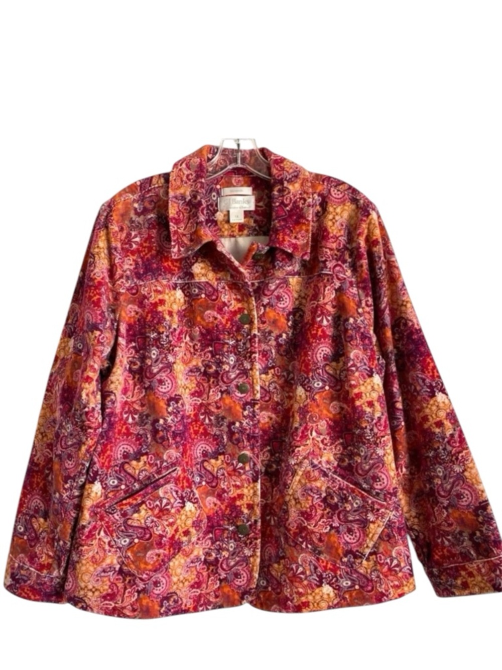 Vintage Hippie Indie 1X Jacket Red Pink Orange Paisley Utility Corduroy Boho 70s